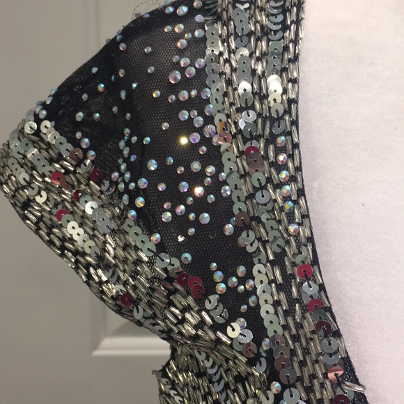 Jovani Silver Embellished And Black Pleated Dress - Picture 4 of 14